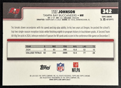 Tez Johnson 2025 Topps Chrome Rookie Teal Refractor /299 Buccaneers back