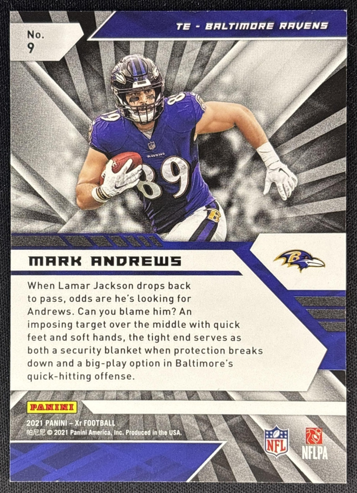 Mark Andrews 2021 Panini XR Blue /199 Ravens back