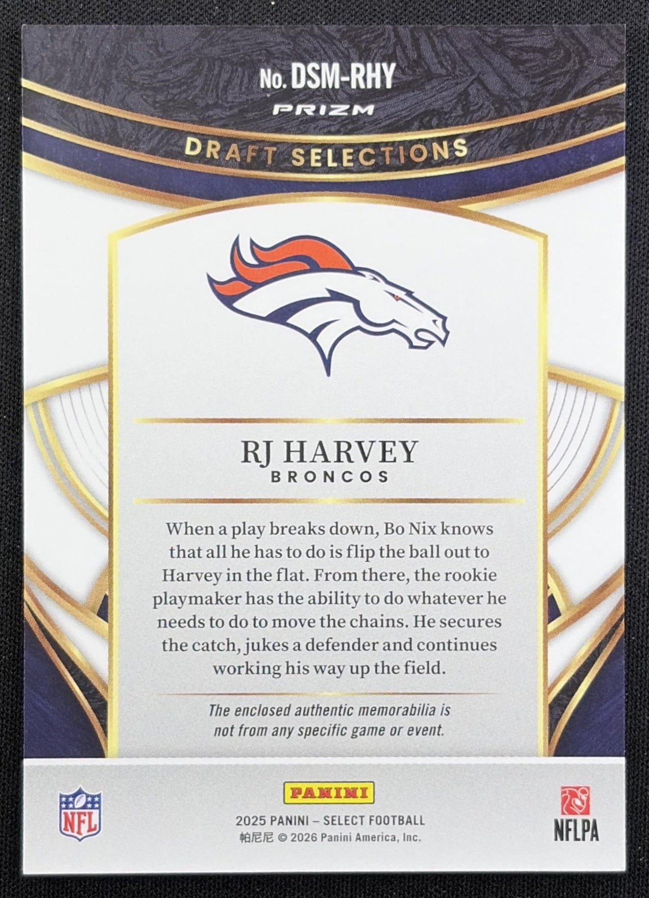 RJ Harvey 2025 Panini Select Draft Selections Memorabilia Red Prizm Broncos