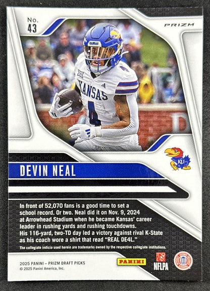 Devin Neal 2025 Panini Prizm Draft Picks Purple Wave Jayhawks Saints