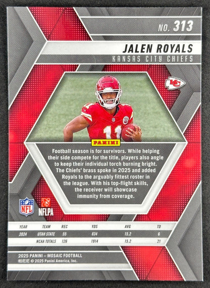 Jalen Royals 2025 Mosaic Rookies Chiefs Sports Trading Card