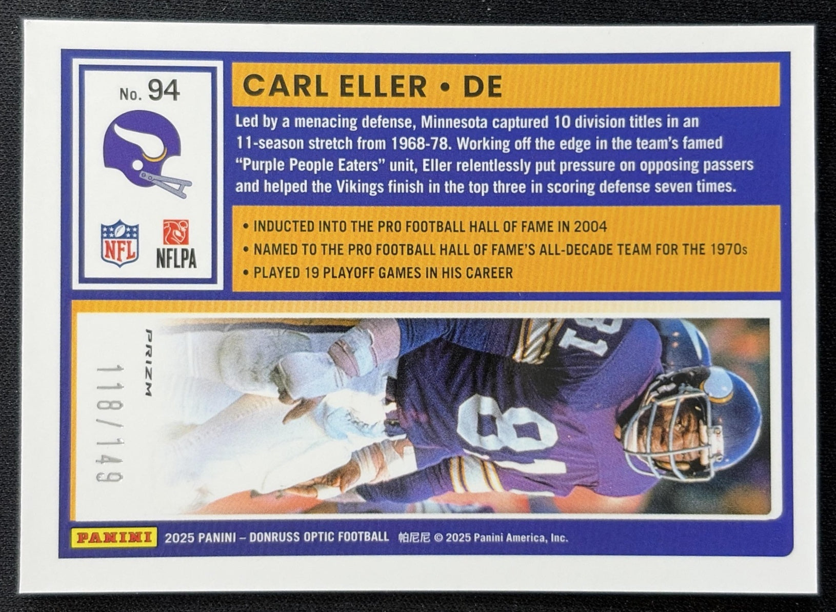 Carl Eller 2025 Panini Donruss Optic Red Prizm /149 Vikings Sports Trading Cards