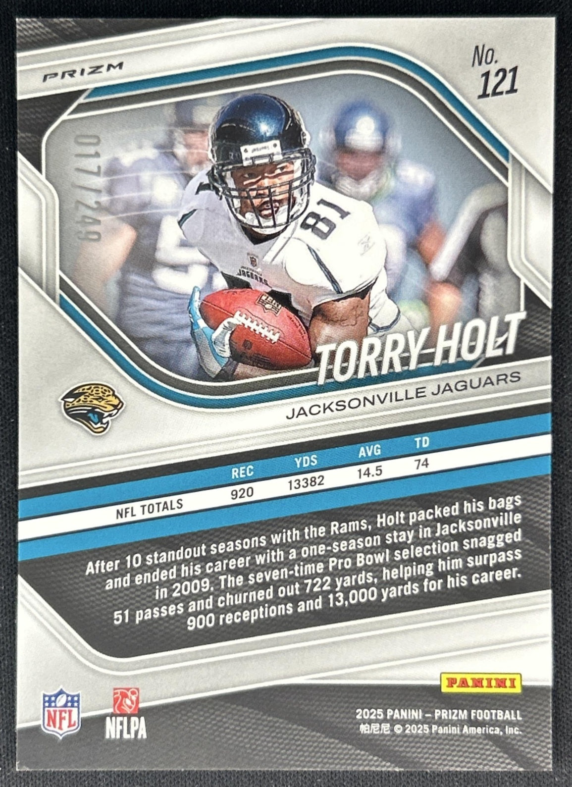 Torry Holt 2025 Panini Prizm Orange /249 Jaguars back