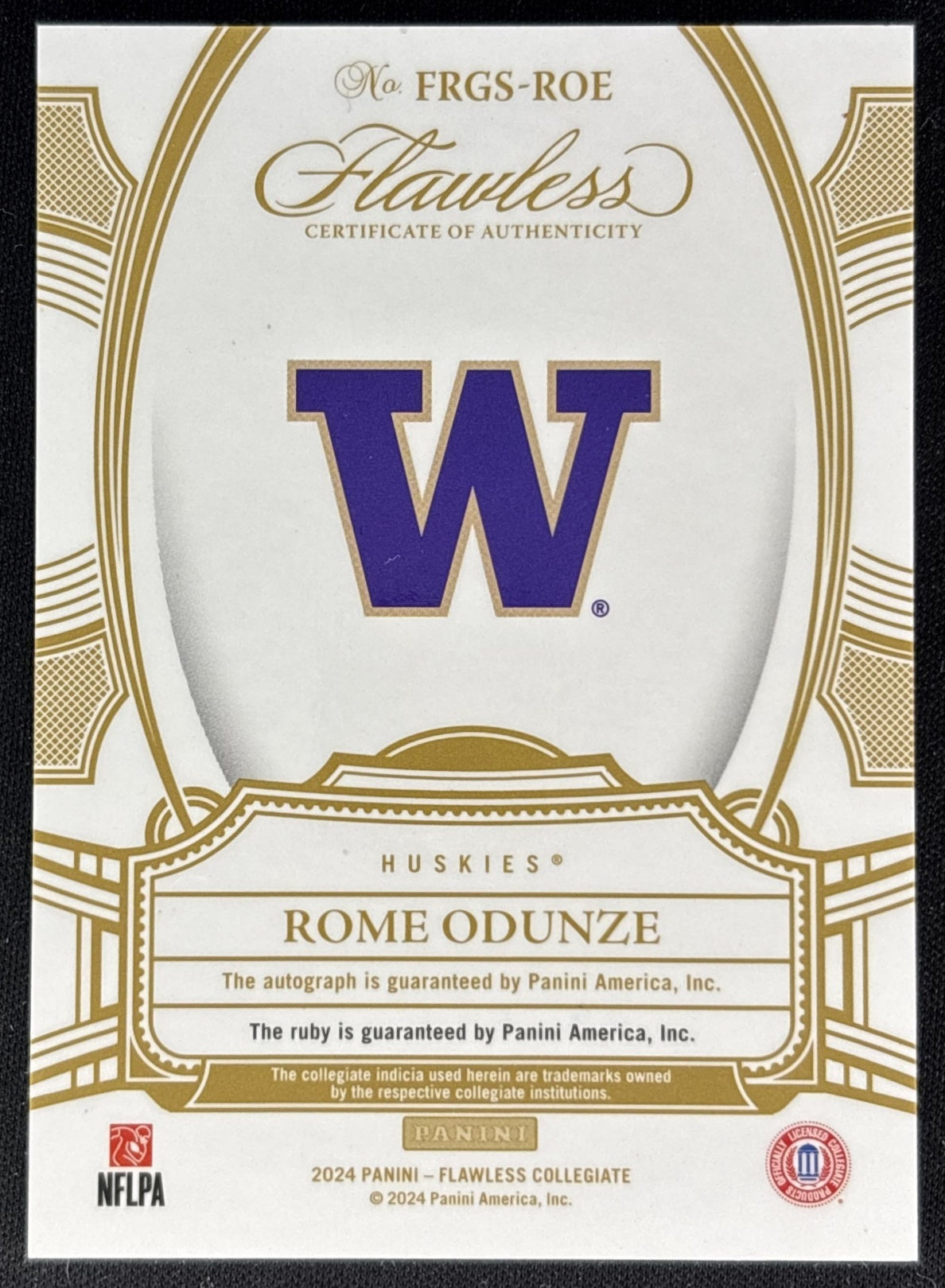 Rome Odunze 2024 Flawless Ruby Auto /20 Bears Back