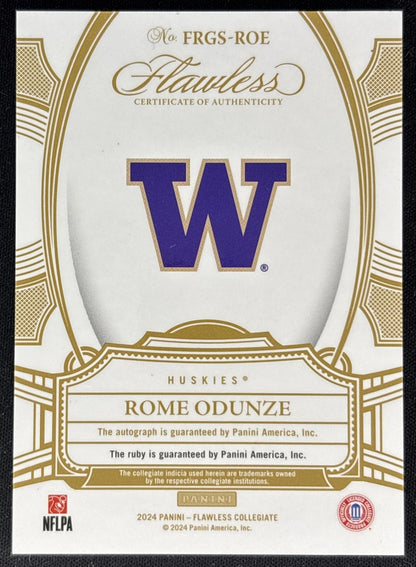 Rome Odunze 2024 Flawless Ruby Auto /20 Bears Back