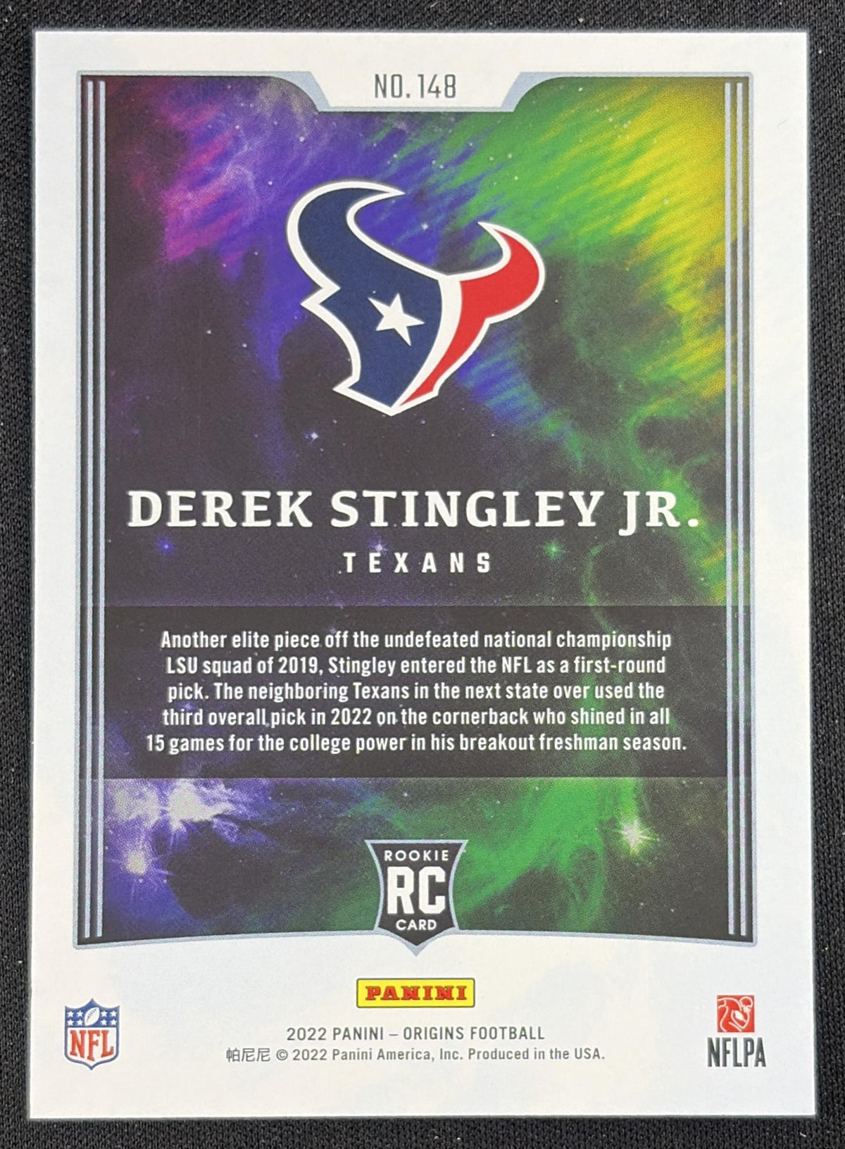 Derek Stingley Jr. 2022 Panini Origins Texans Sports Trading Card