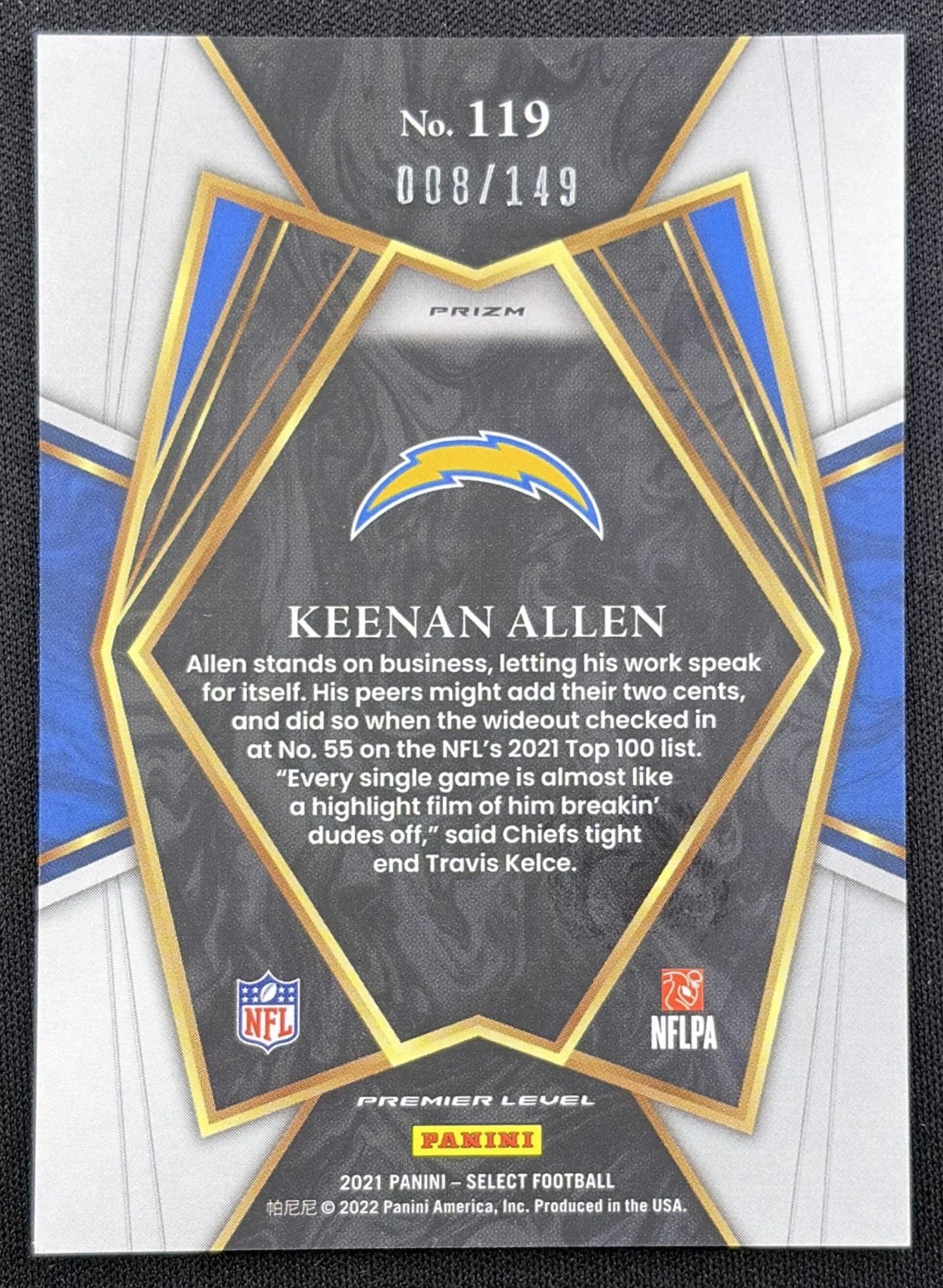 Keenan Allen 2021 Panini Select Blue Prizm /149 Chargers