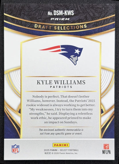 Kyle Williams 2025 Panini Select Draft Selections Memorabilia Blue Prizm Patriots