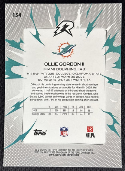 Ollie Gordon II 2025 Topps Resurgence Prism Refractor Dolphins back