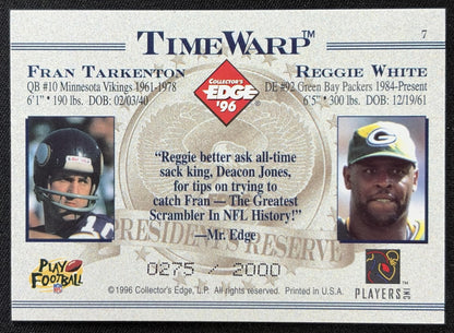 Fran Tarkenton Reggie White 1996 Collector's Edge President's Reserve TimeWarp /2000 Packers Vikings back