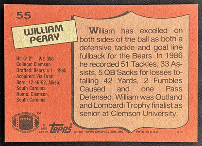 William Perry 1987 Topps Bears - Back