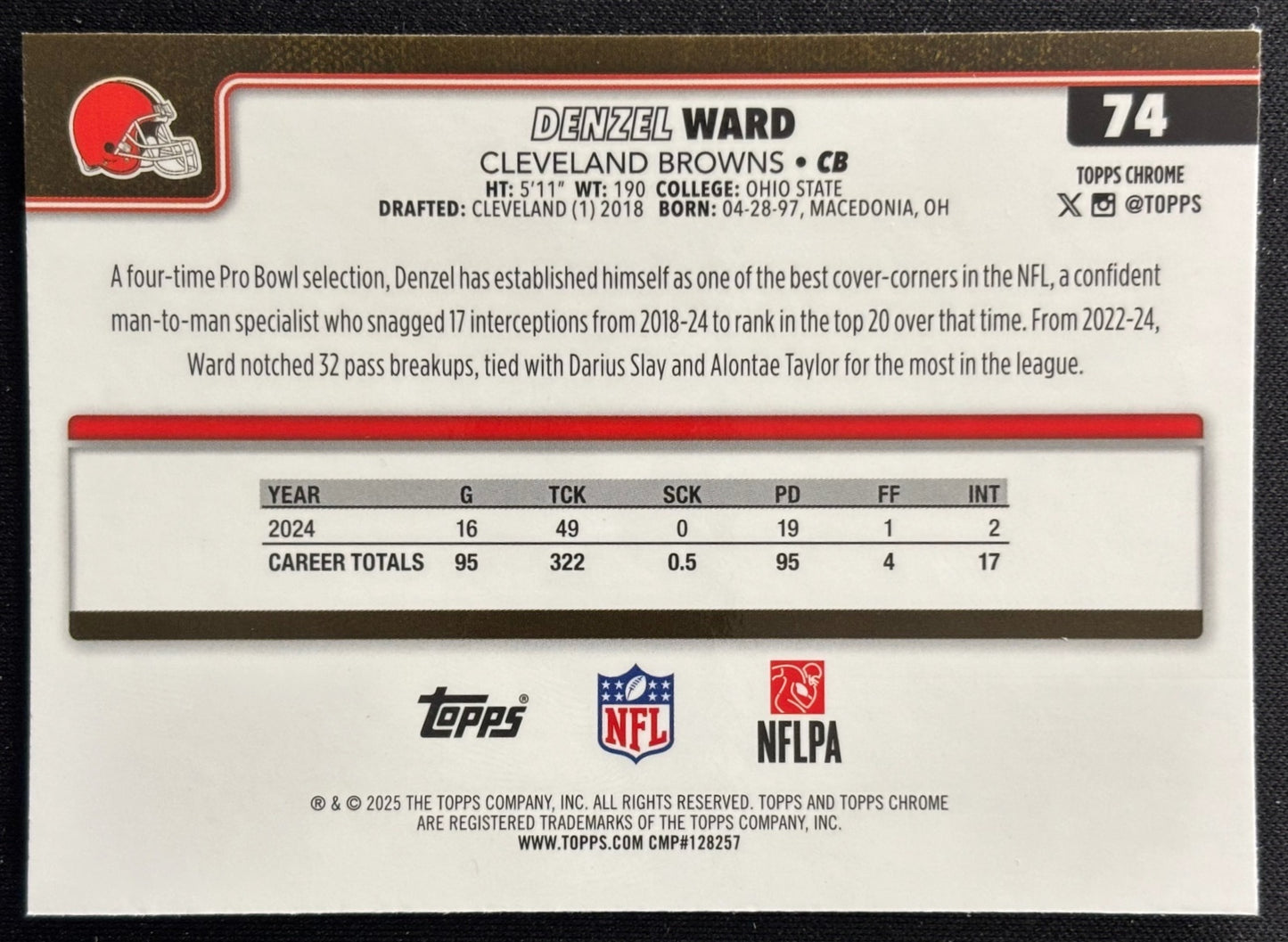 Denzel Ward 2025 Topps Chrome Browns Sports Trading Cards