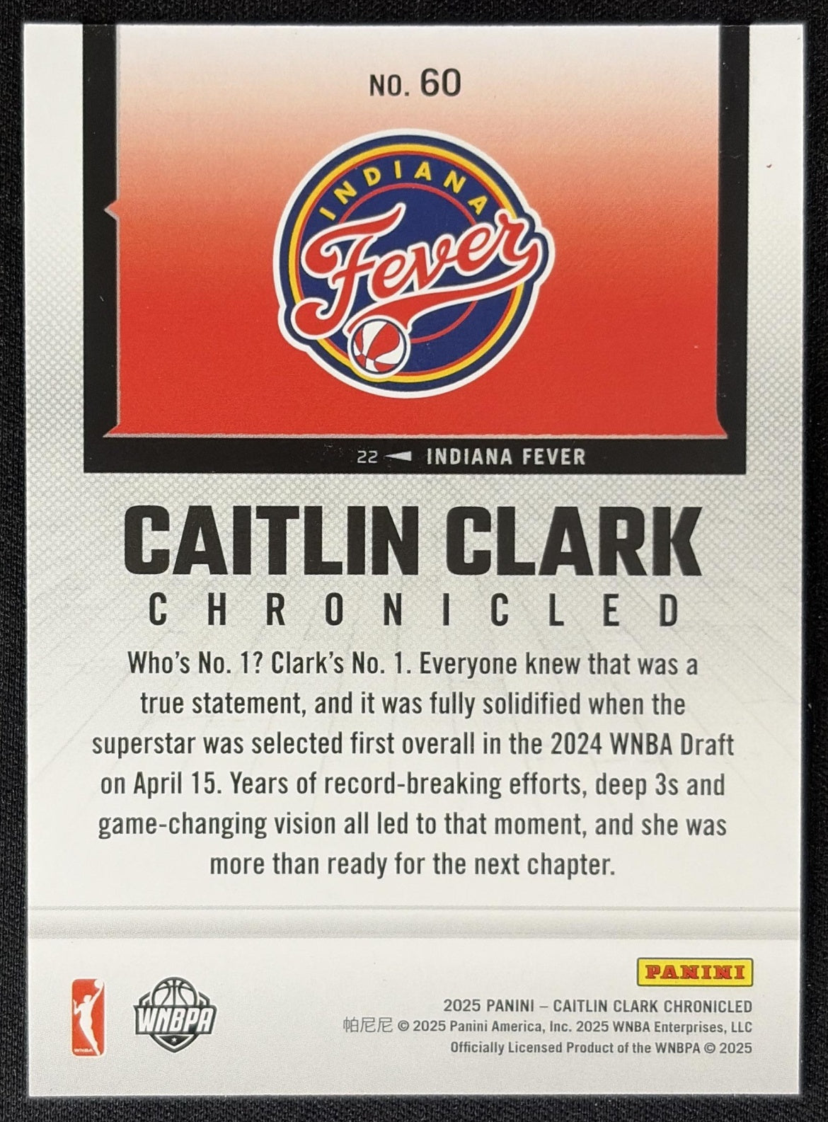 Caitlin Clark 2025 Panini Chronicled Life Style Red Holo Fever 60