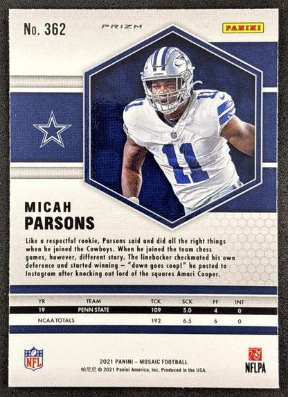 Micah Parsons 2021 Panini Mosaic Prizm Silver Cowboys back