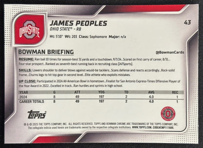 James Peoples 2025 Chrome University Sapphire Prospect Buckeyes - Back