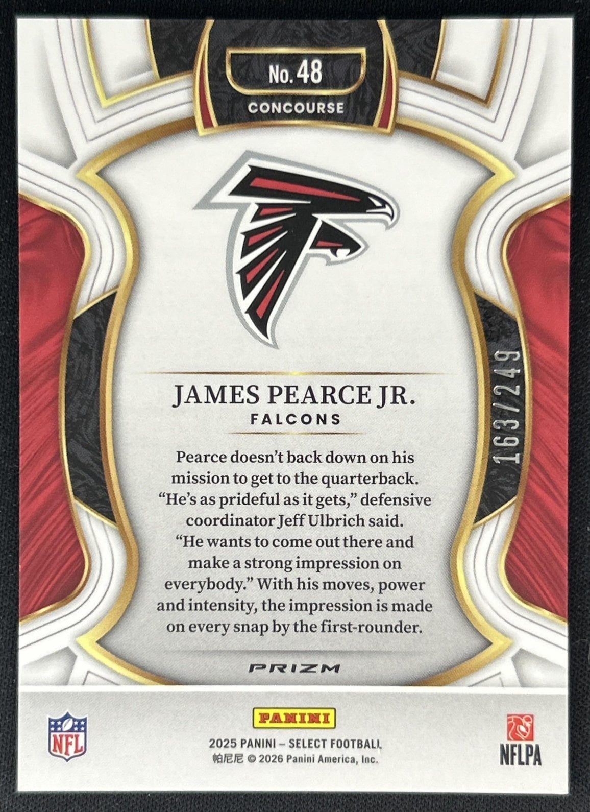 James Pearce Jr. 2025 Panini Select Concourse Blue Prizm /249 Falcons back