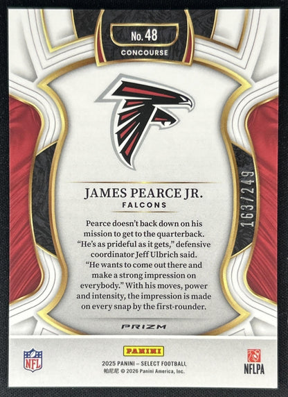 James Pearce Jr. 2025 Panini Select Concourse Blue Prizm /249 Falcons back
