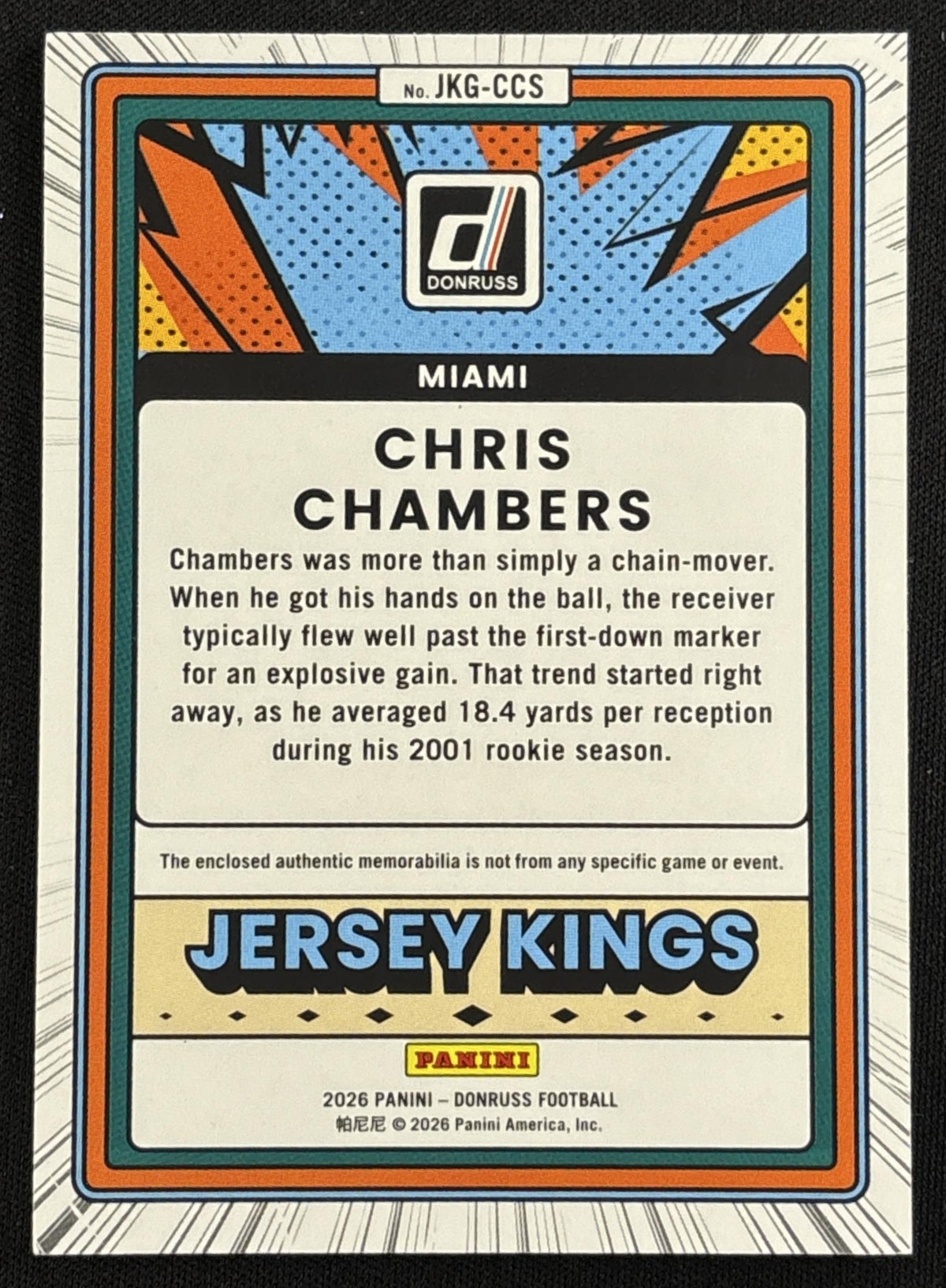 Chris Chambers 2026 Panini Donruss Jersey Kings Prime /100 Dolphins back