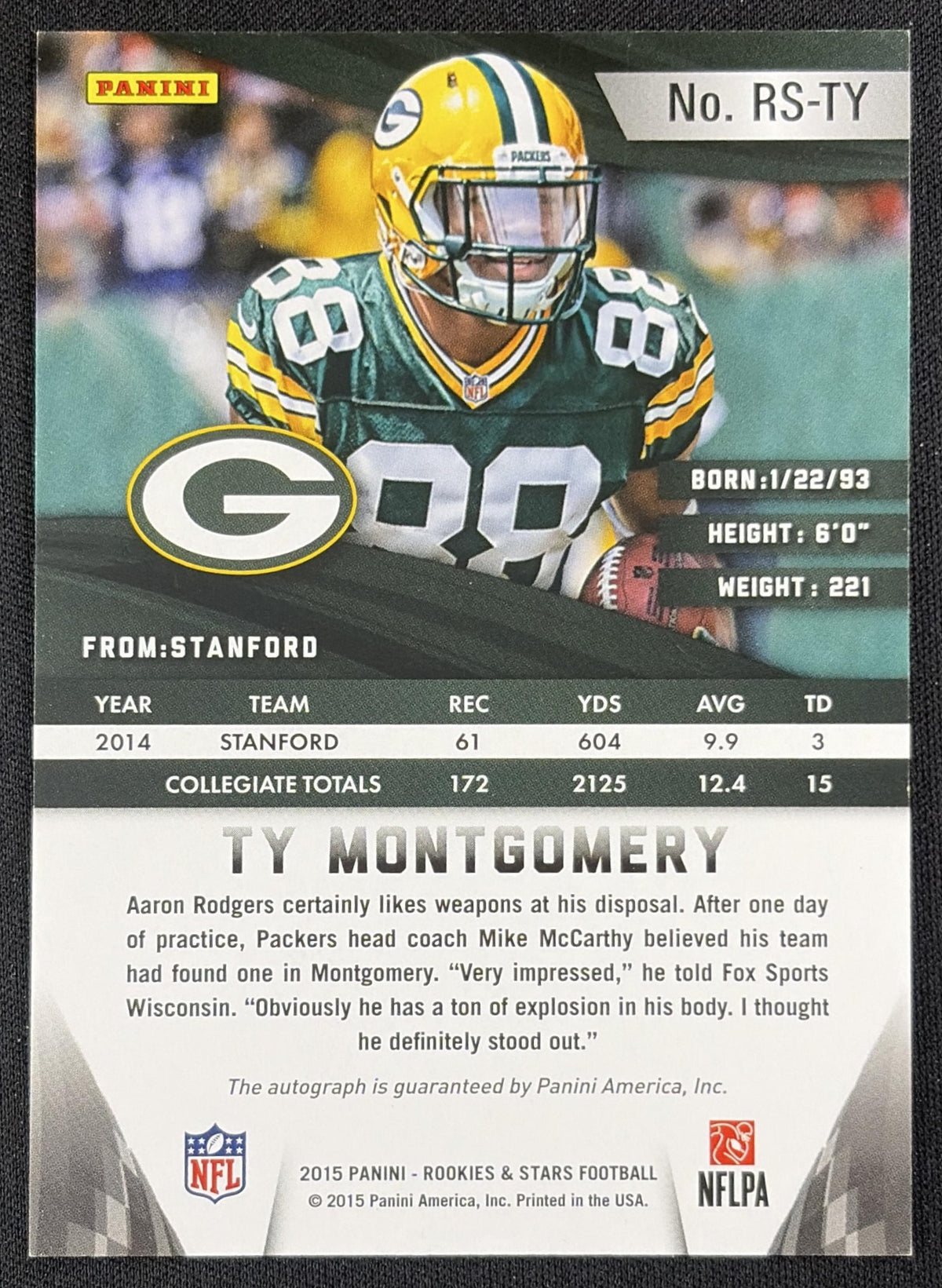 Ty Montgomery 2015 Panini Rookies & Stars Longevity Rookie Signatures Team Logo /50 Packers