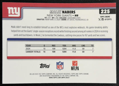 Malik Nabers 2025 Topps Chrome Football Leather Refractor Giants