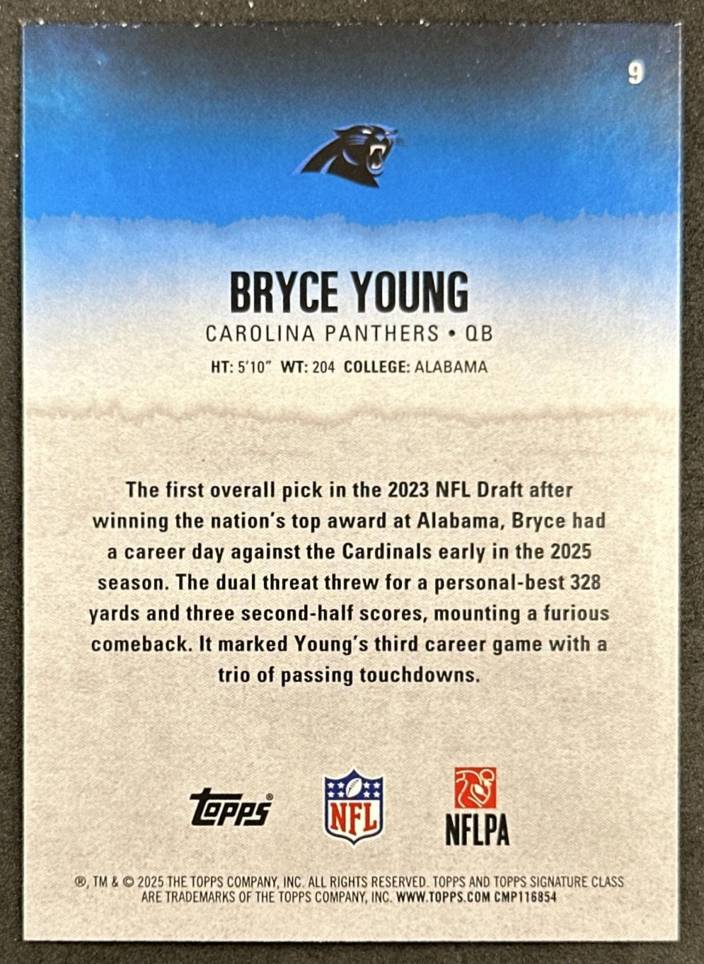 Bryce Young 2025 Topps Signature Class Veteran Green & Purple Foil Panthers