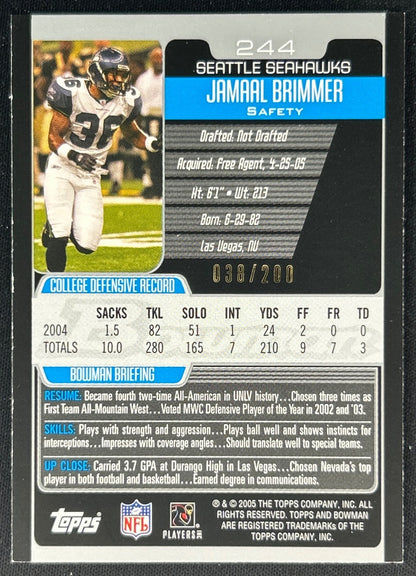 Jamaal Brimmer 2005 Seahawks Sports Trading Cards