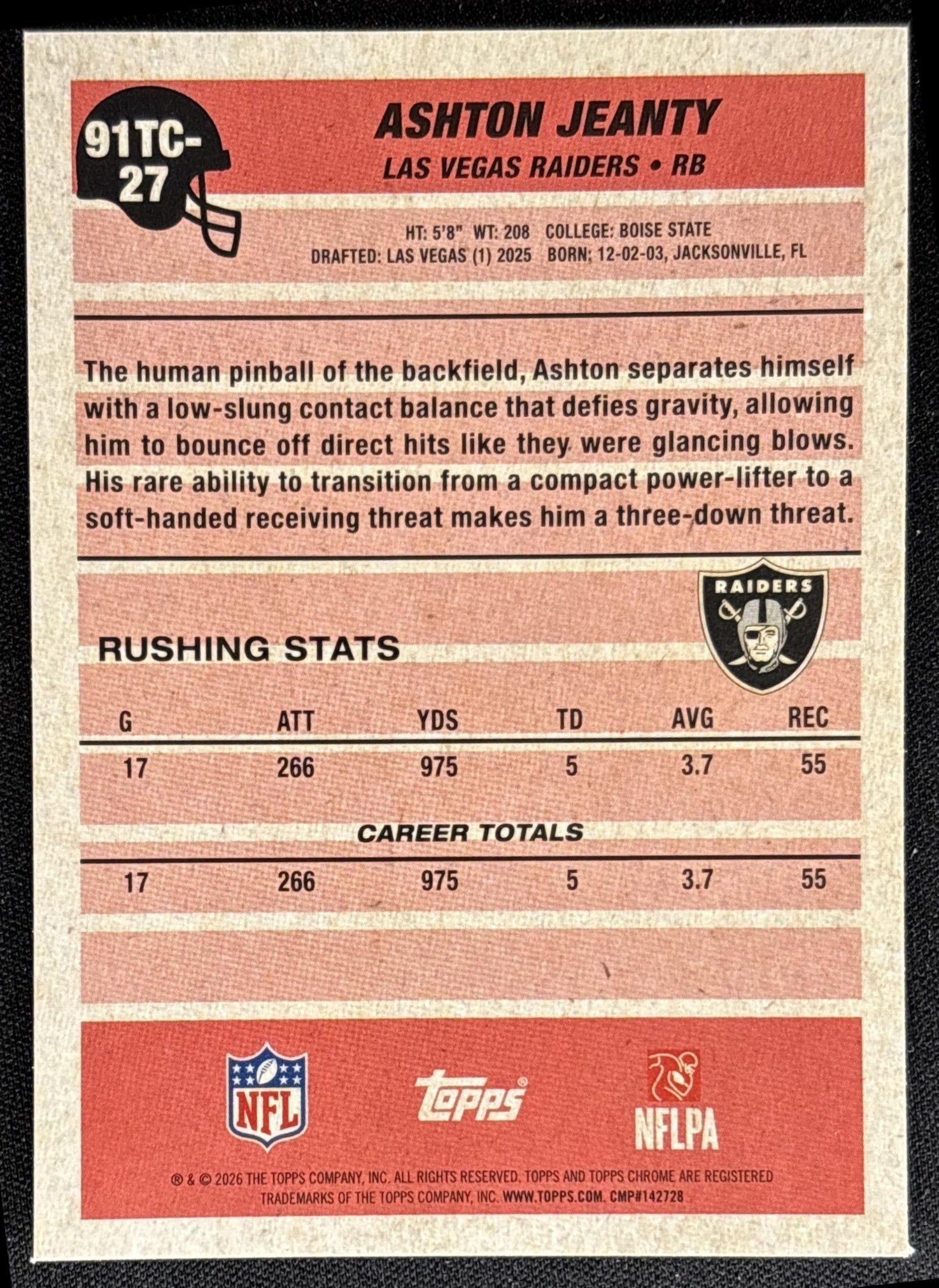 Ashton Jeanty 2026 Topps 1991 Chrome Mojo Refractor Raiders