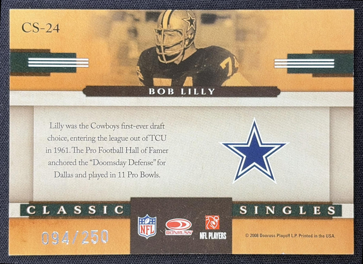 Bob Lilly 2008 Donruss Classics Classic Singles Silver Holofoil /250 Cowboys back