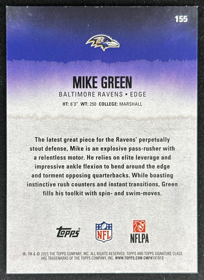 Mike Green 2025 Topps Signature Class Rookie Teal Foil /225 Ravens