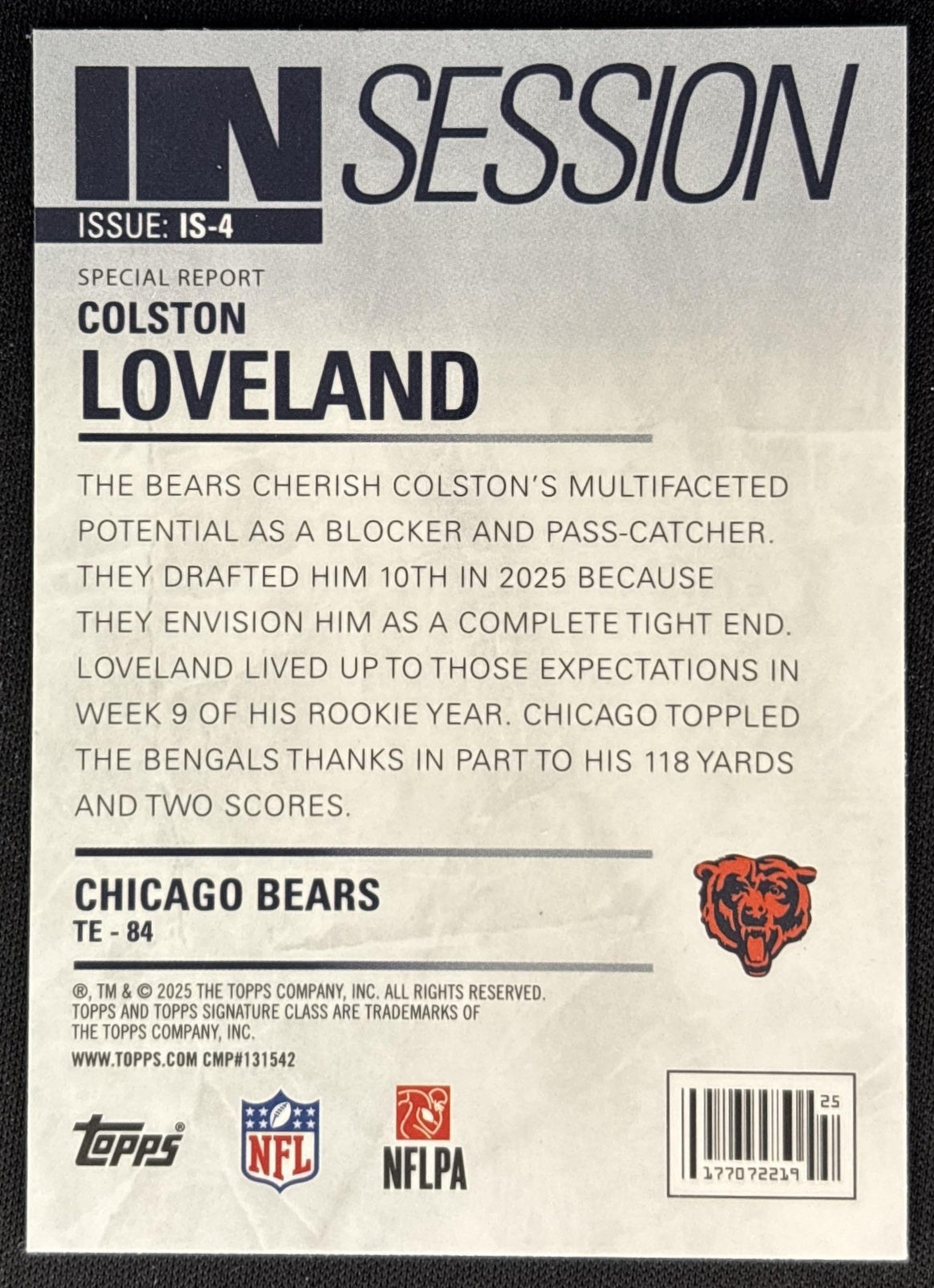 Colston Loveland 2025 Topps Signature Class In Session Bears Sports Trading Cards