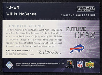 Willis McGahee 2004 Upper Deck Diamond Collection All-Star Lineup Future Gems Jersey Bills Sports Trading Card