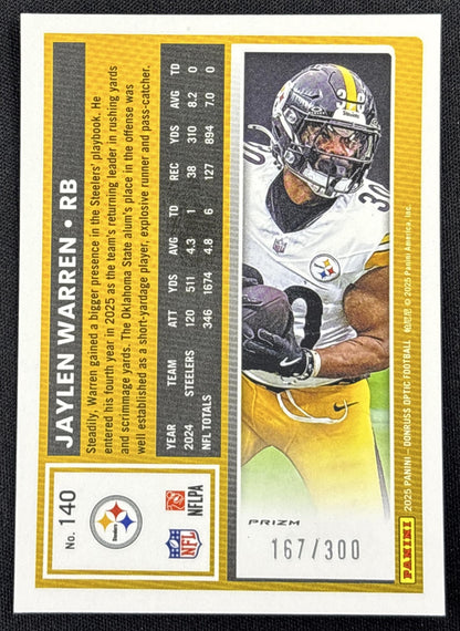 Jaylen Warren 2025 Panini Donruss Optic Wave Prizm /300 Steelers