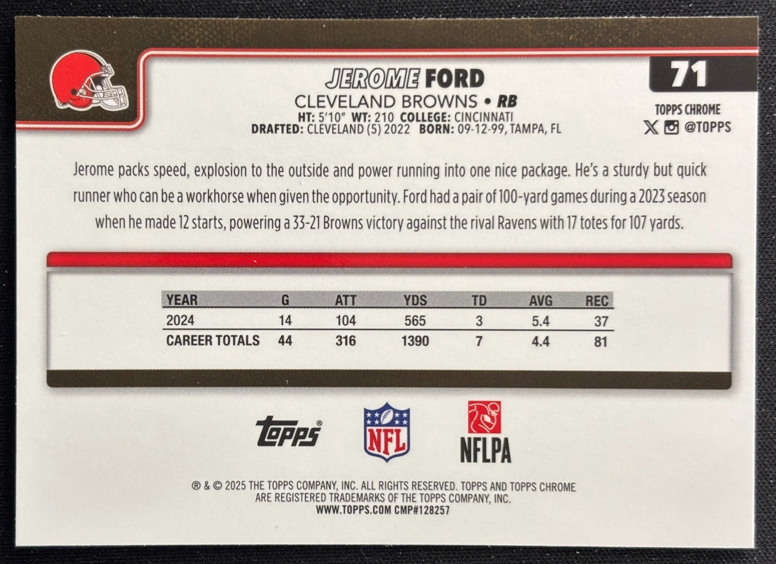 Jerome Ford 2025 Topps Chrome Browns Sports Trading Cards