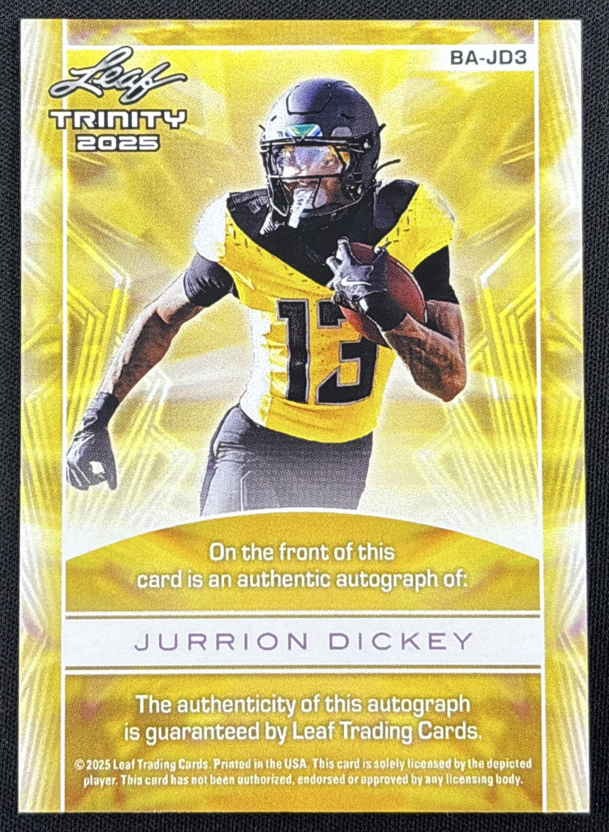 Jurrion Dickey 2025 Leaf Trinity- Auto Bronze /75