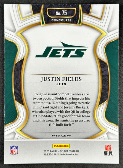 Justin Fields 2025 Select Concourse Green and Red Prizm Shock Jets