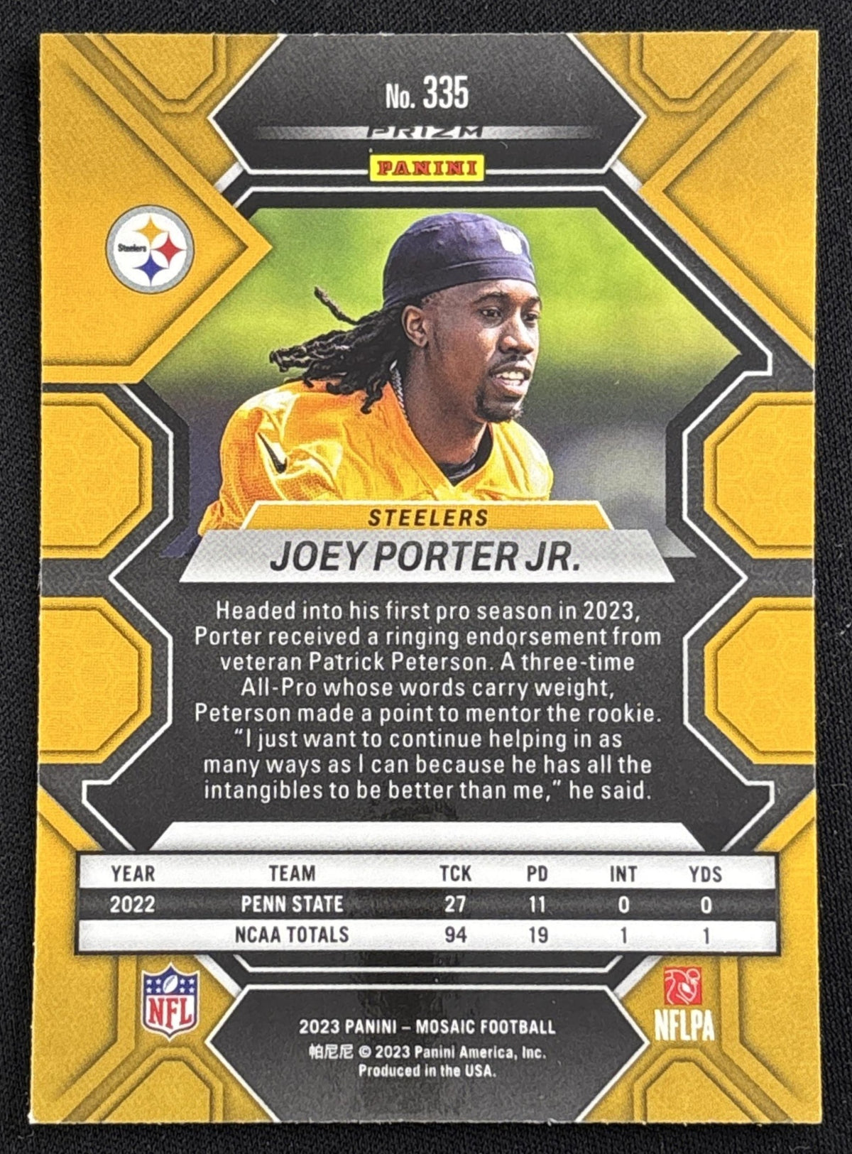Joey Porter Jr. 2023 Panini Mosaic Red Mosaic Steelers - back