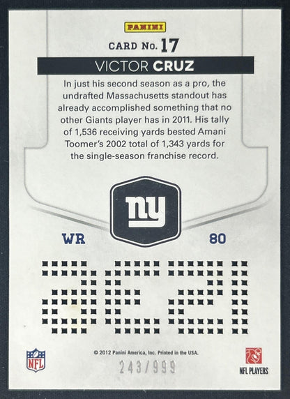 Victor Cruz 2012 Panini Elite Prime Numbers Silver /999 Giants back