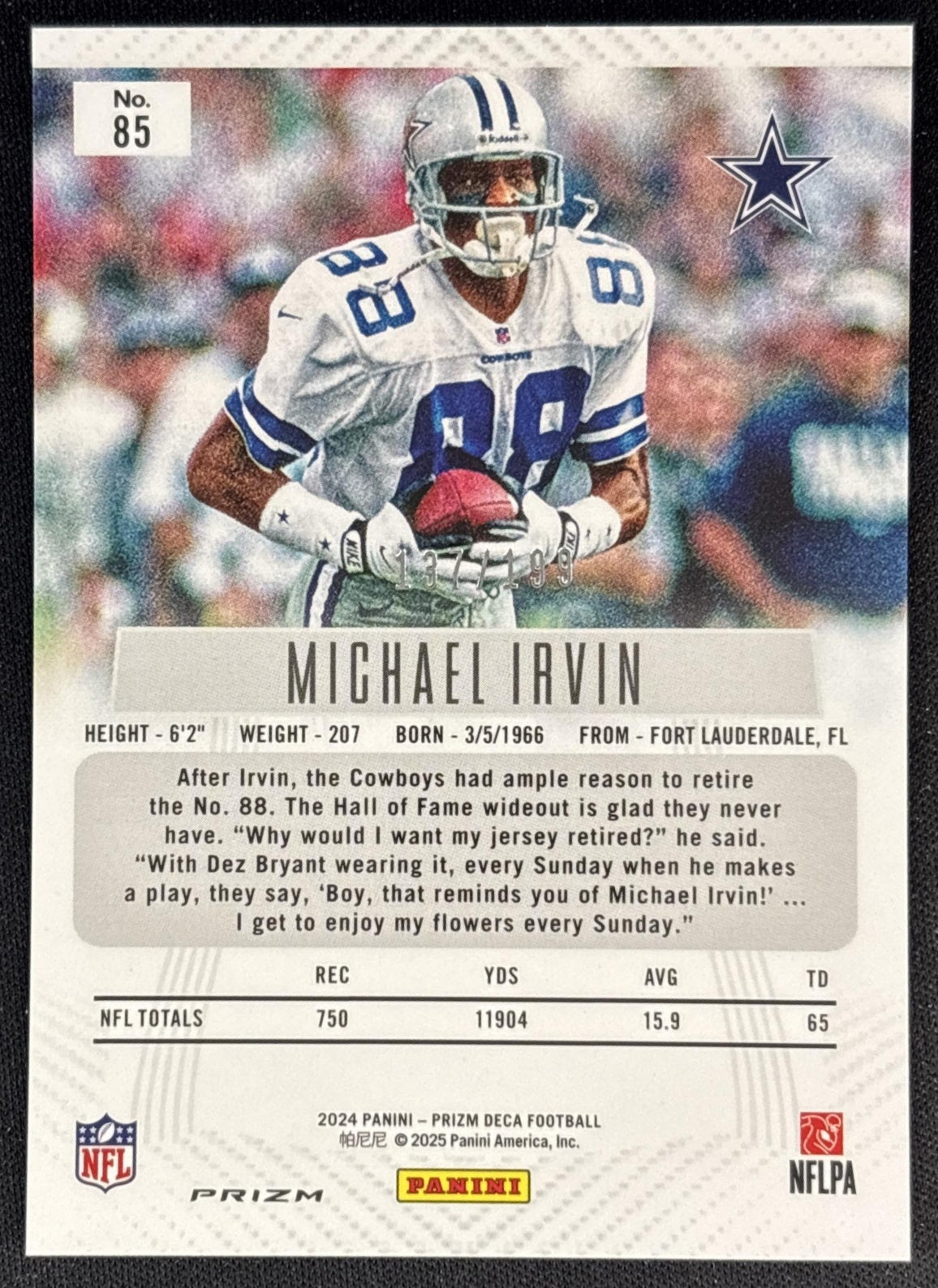Michael Irvin 2024 Panini Prizm Deca Red /199 Cowboys back