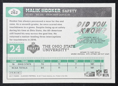 Malik Hooker 2017 Panini Classics Timeless Tributes Gold /99 Buckeyes