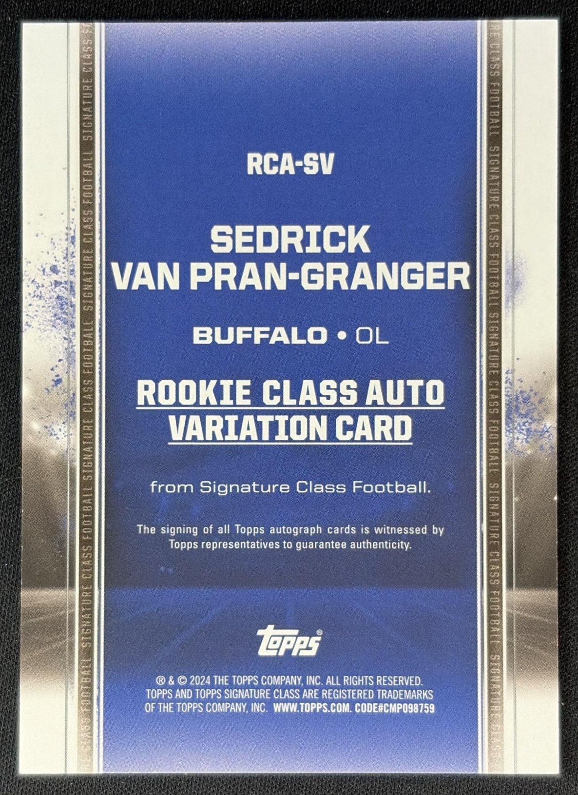Sedrick Van Pran-Granger 2024 Topps Signature Class Rookie I Auto Bills Sports Trading Cards