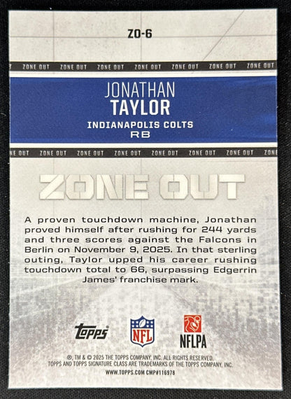 Jonathan Taylor 2025 Topps Signature Class Zone Out Colts back