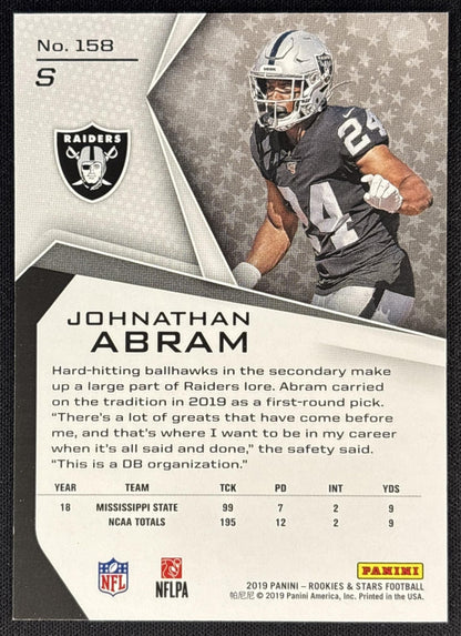 Johnathan Abram 2019 Panini Rookies & Stars Orange /99 Raiders back