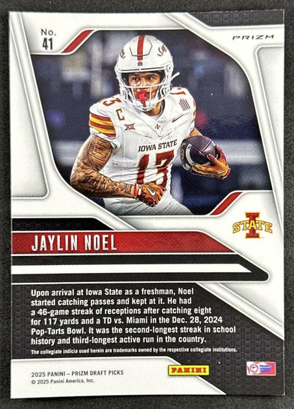 Jaylin Noel 2025 Panini Prizm Draft Picks Red Ice Cyclones Texans - Back