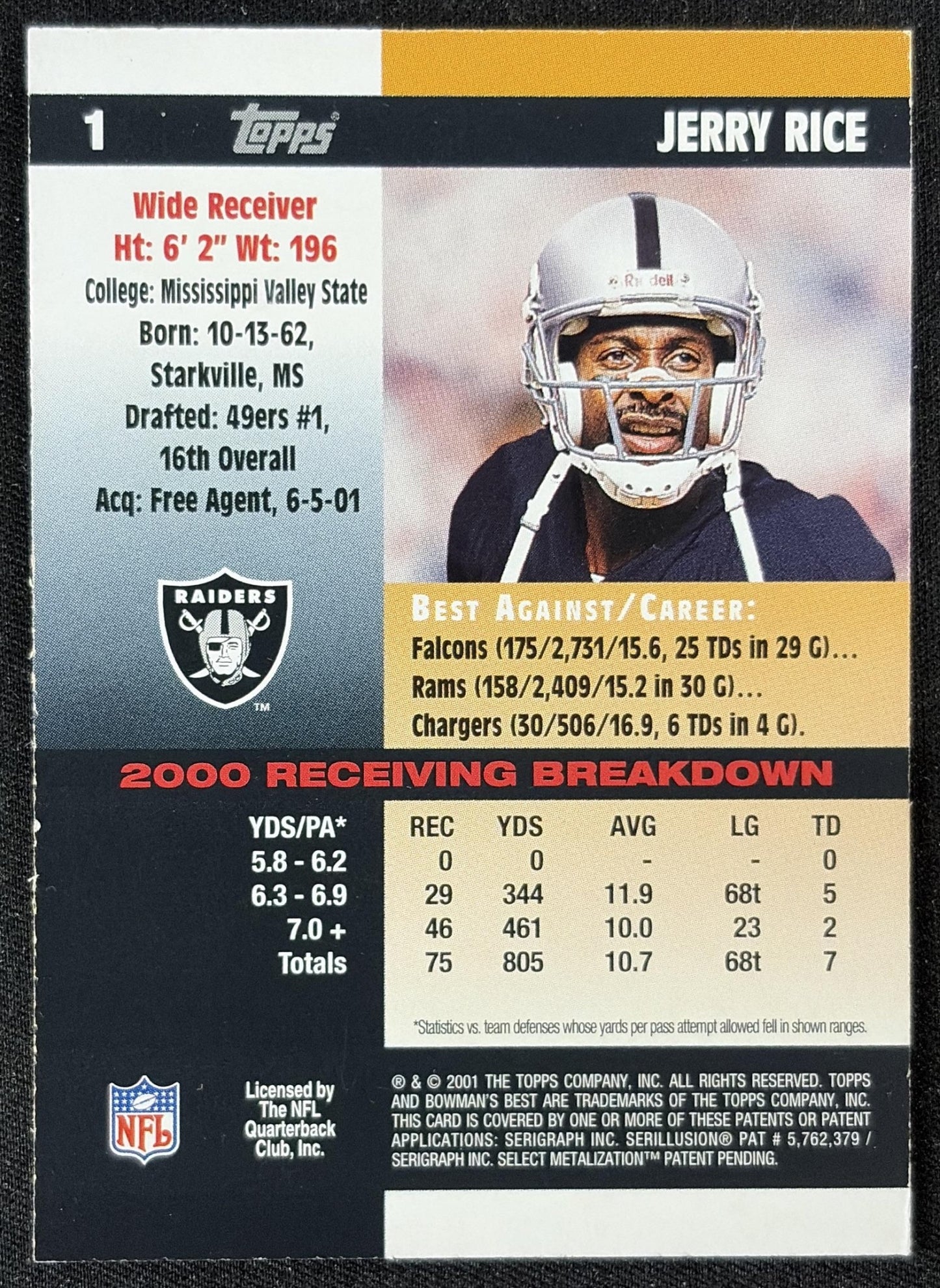 Jerry Rice 2001 Bowman's Best Raiders