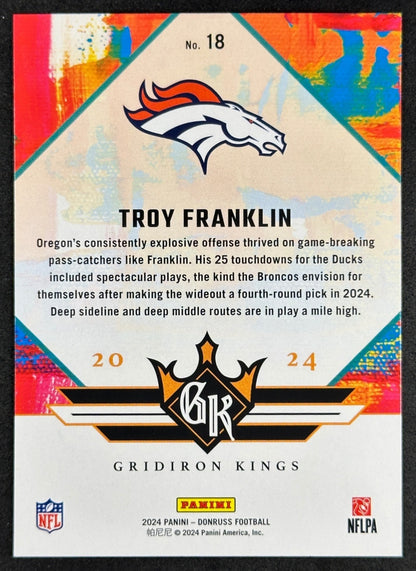 Troy Franklin 2024 Donruss Rookie Gridiron Kings Broncos Sports Trading Card
