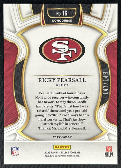 Ricky Pearsall 2025 Panini Select Concourse Marron Prizm /149 49ers