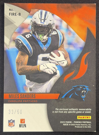 Miles Sanders 2023 Panini Phoenix Fire Fabrics Purple /50 Panthers