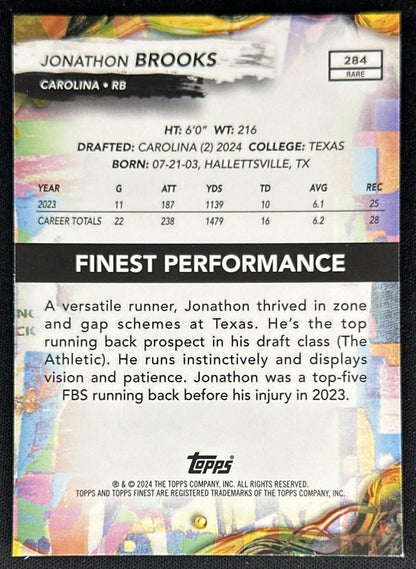Jonathon Brooks 2024 Topps Finest Sky Blue Refractor /150 Panthers back