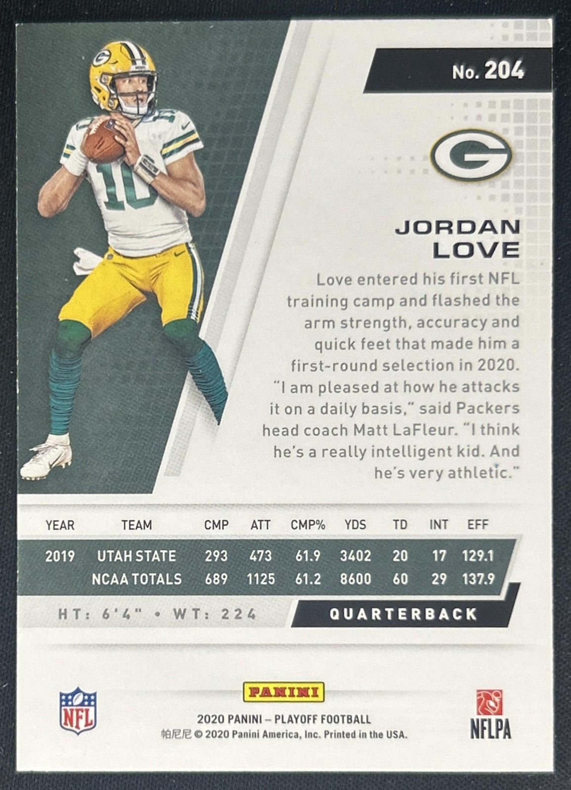 Jordan Love 2020 Panini Playoff Packers back