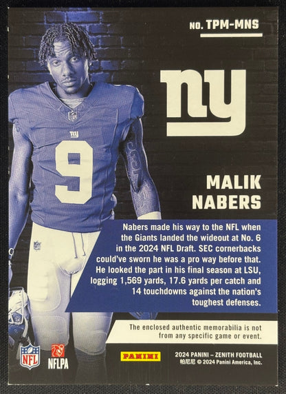 Malik Nabers 2024 Panini Zenith Turning Pro Memorabilia Giants Sports Trading Cards
